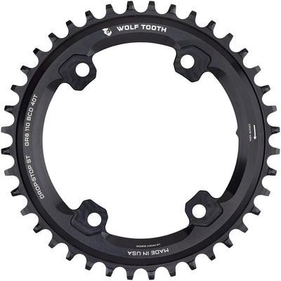 Wolf Tooth Shimano 110 Asymmetric BCD Chainring - 40t 110 Asymmetric BCD 4-Bolt Drop-Stop ST For Shimano GRX Cranks BLK
