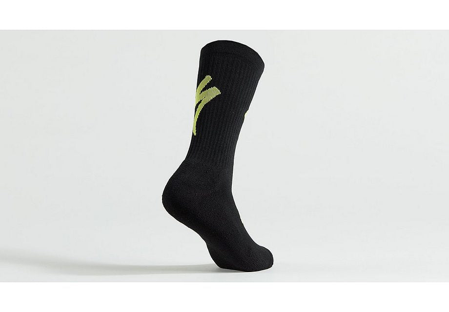 Specialized techno mtb tall logo sock black/hyper green s