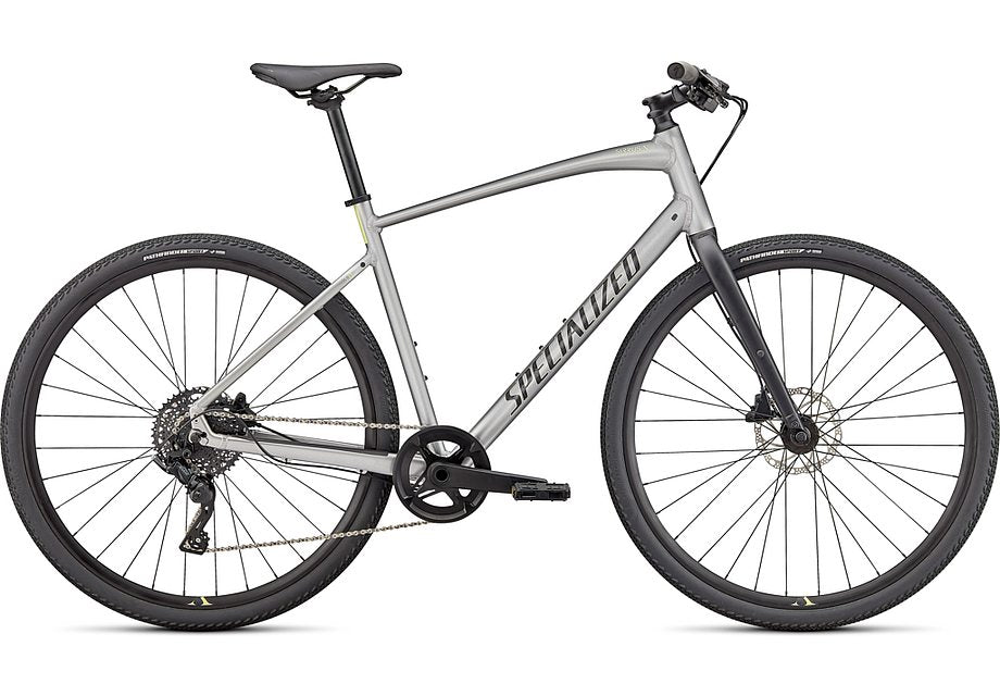 2022 Specialized sirrus x 3.0 bike gloss flake silver / ice yellow / satin black reflective xxs