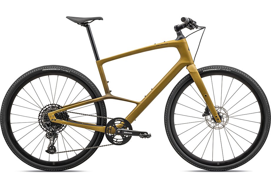 2023 Specialized sirrus x 5.0 bike satin harvest gold / harvest gold tint fade / obsidian speckle / satin obsidian reflective xxl