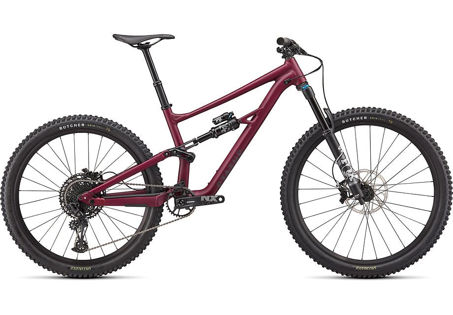 2022 Specialized status 140 bike satin raspberry / cast umber s2