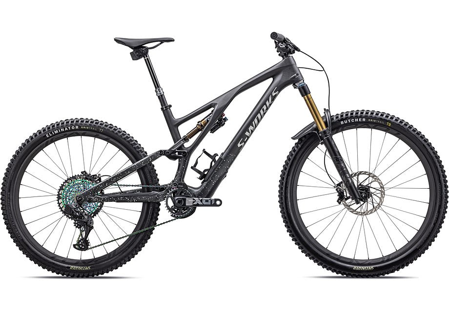 2023 Specialized Stumpjumper evo S-Works bike satin carbon / brushed liquid black metal / limestone / brushed chrome s3