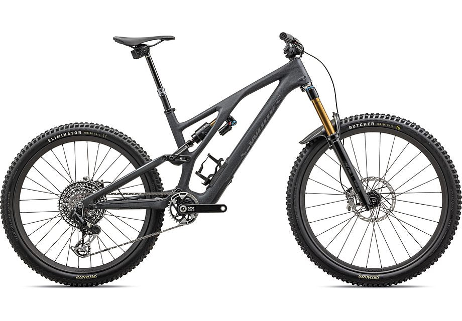 2025 Specialized Stumpjumper evo S-Works bike satin smoke / cool grey / electric green / gloss smoke liquid metal s6