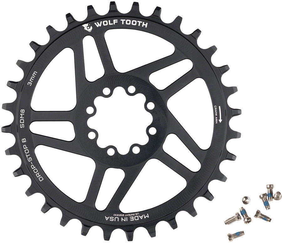 Wolf Tooth Direct Mount Chainring - 28t SRAM Direct Mount Drop-Stop B For SRAM 8-Bolt Cranksets 3mm Offset BLK