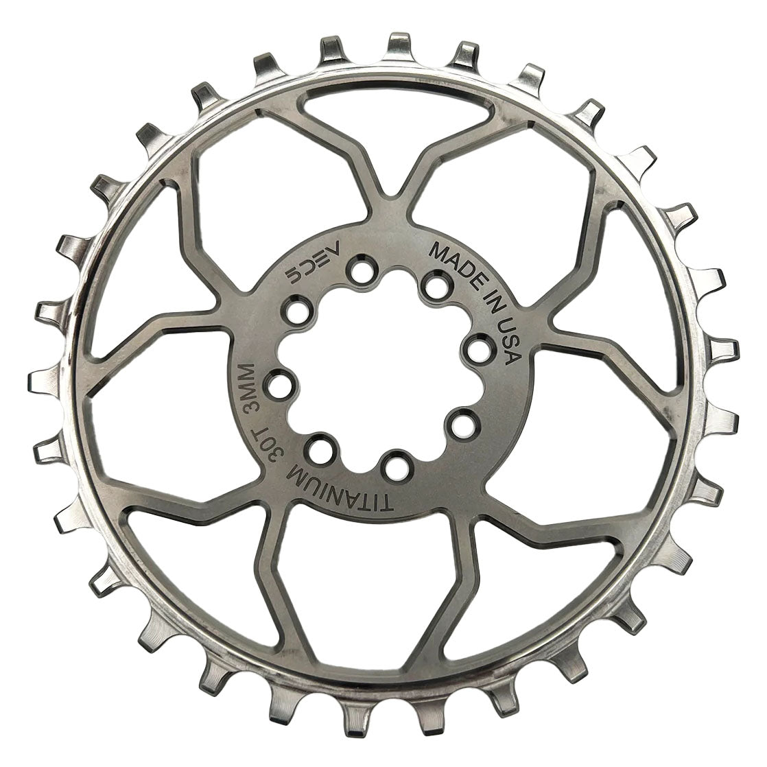 5Dev Titanium 8-Bolt Chainring 3mm Offset 32T Raw/Silver