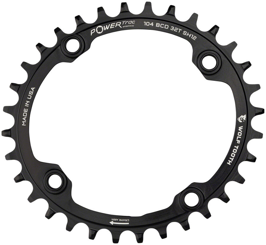 Wolf Tooth Elliptical 104 BCD Chainring - 34t 104 BCD 4-Bolt Requires Shimano 12-Speed Hyperglide+ Chain BLK