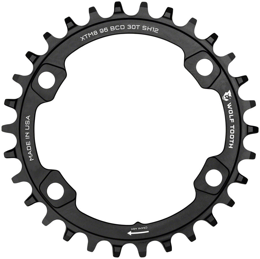 Wolf Tooth 96 BCD Chainring - 32t 96 Asymmetric BCD 4-Bolt For Shimano M8000/M7000 Cranks Requires 12-Speed Hyperglide+ Chain BLK