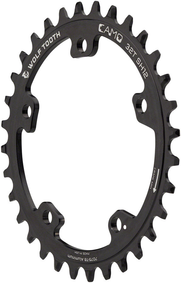 Wolf Tooth CAMO Aluminum Chainring - 34t Wolf Tooth CAMO Mount Drop-Stop ST Shimano 12 Speed HG+ BLK