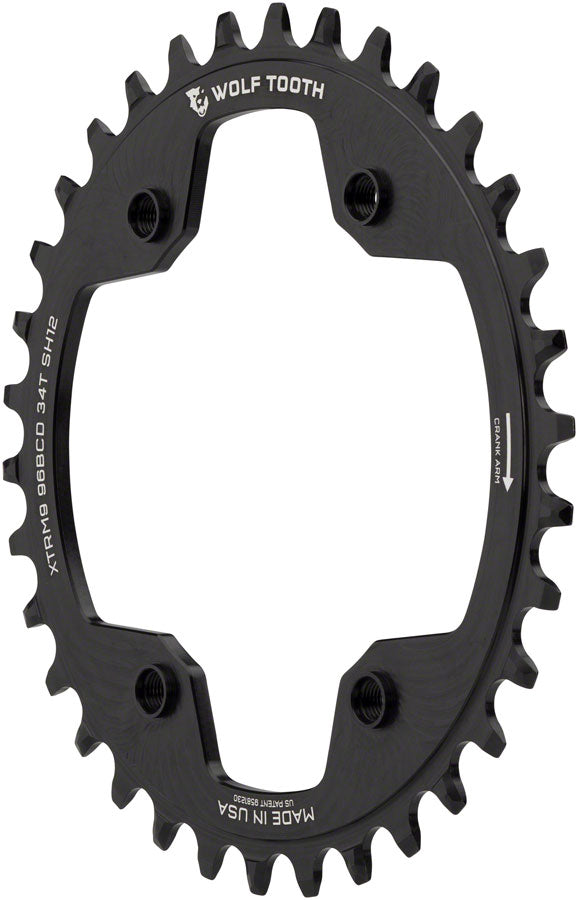 Wolf Tooth 96 BCD Chainring - 34t 96 Asymmetric BCD 4-Bolt For Shimano Cranks Use 12-Speed Hyperglide+ Chain BLK