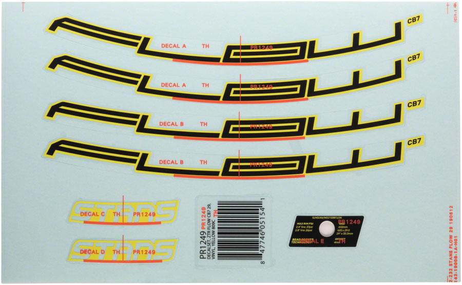 Stans Flow CB7 Rim Decal - 29" Yellow Set