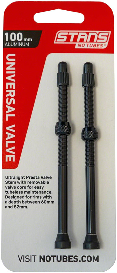 Stans Alloy Valve Stems - 100mm Pair Black