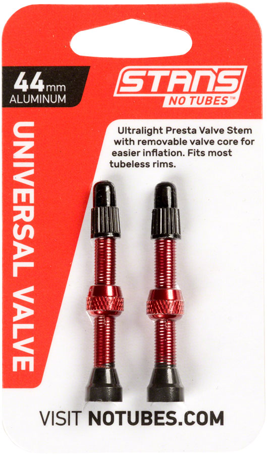 Stans No Tubes Tubeless Valves Tubeless Valve Presta 44mm Red Pair