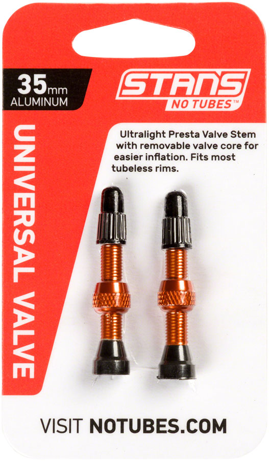 Stans Alloy Valve Stems - 35mm Pair Orange