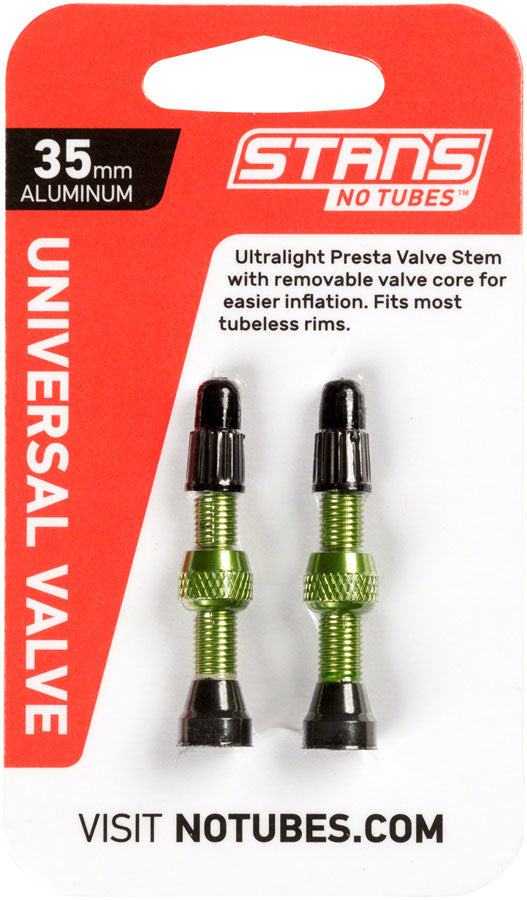 Stans Alloy Valve Stems - 35mm Pair Green